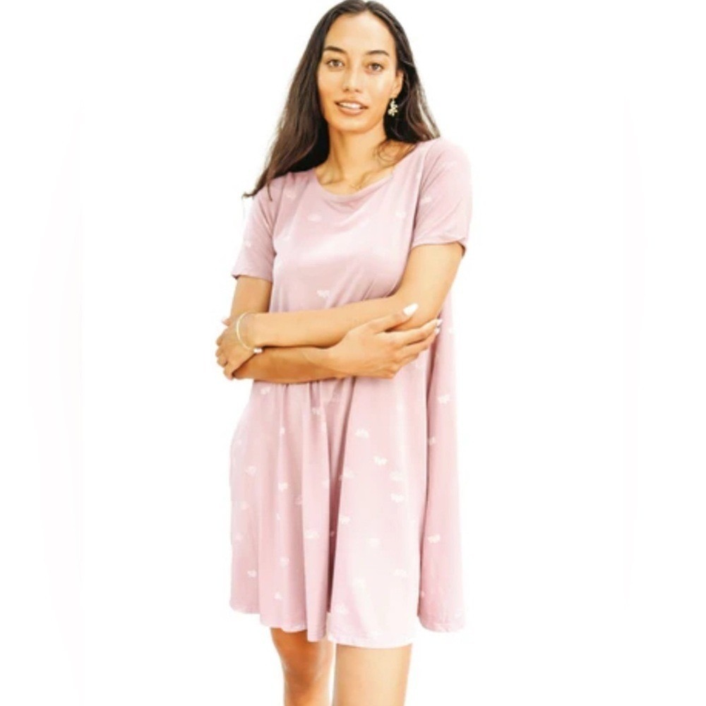 Laha'ole Lahaole‎ Lani Naupaka Purple Lavender Tee Shirt Dress Flower Hawaiian